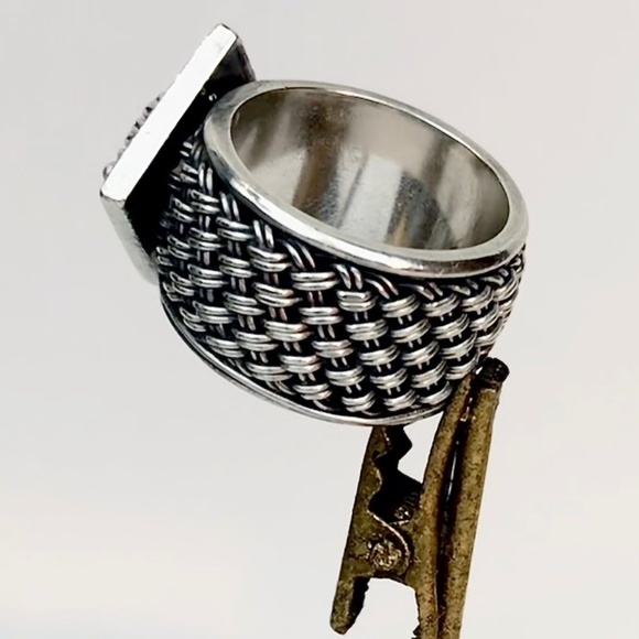 Vintage Suarti BA Sterling Silver Basketweave Dome Ring Wide Band Size 7 1980's - Picture 15 of 16